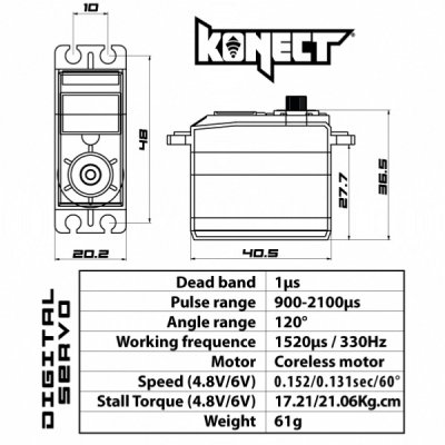 KONECT 21 kg CORELESS Digital servo (21kg-0,13s/60°)