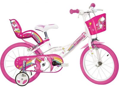 DINO Bikes - Dětské kolo 14" Jednorožec se sedačkou