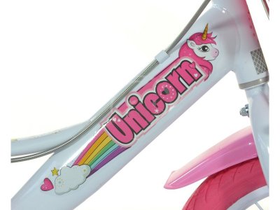 DINO Bikes - Dětské kolo 14" Jednorožec se sedačkou
