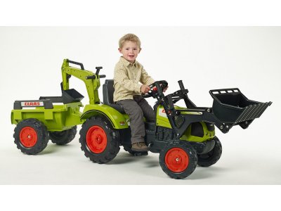 FALK - Šlapací traktor Claas Arion 430 s nakladačem, rypadlem a vlečkou