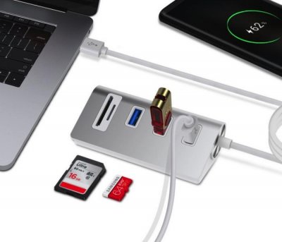Dokovací stanice / čtečka karet 5v1 z hliníkové slitiny (USB 3.0)