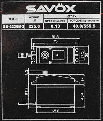 SB-2236MG BRUSHLESS HiVOLT Digitální servo (40kg-0,13s/60°)