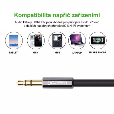 UGREEN stereo audio kabel RCA a 3.5mm jack 2m, černý