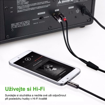UGREEN stereo audio kabel RCA a 3.5mm jack 2m, černý
