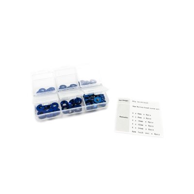 4mm sada podložek modré (6mm/8mm/10mm/12mm/14mm) plus M4 Matky v plastovém boxu