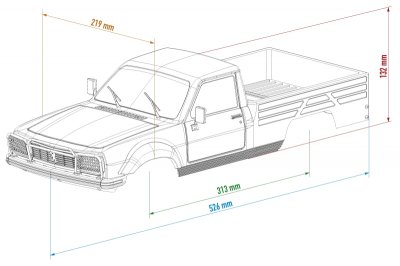 Čirá karoserie PEUGEOT 504 včetně příslušenství, licencovaná, 313mm