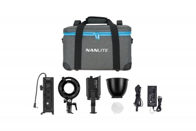 Nanlite Forza 60 s držákem baterií a Bowens adaptérem