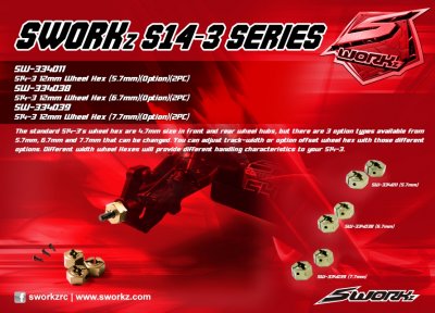 SWORKz S14-3 12mm hliníkové unašeče 5,7mm, tuning, 2 ks.