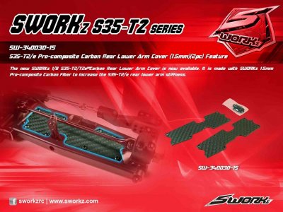 SWORKz uhlíková vzpěra zadního spodního ramene, 1,5mm, včetně šroubů, 2 ks.