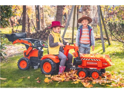 FALK - Šlapací traktor Kubota s nakladačem, rypadlem a Maxi vlečkou