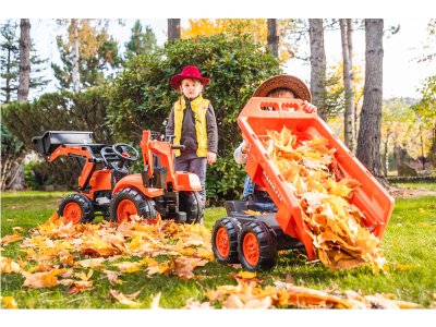 FALK - Šlapací traktor Kubota s nakladačem, rypadlem a Maxi vlečkou