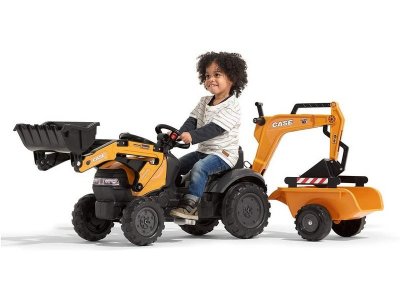 FALK - Šlapací traktor Case IH Beckhoe s nakladačem, rypadlem a vlečkou