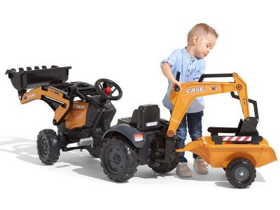 FALK - Šlapací traktor Case IH Beckhoe s nakladačem, rypadlem a vlečkou