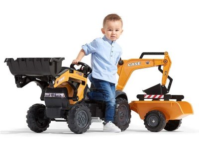 FALK - Šlapací traktor Case IH Beckhoe s nakladačem, rypadlem a vlečkou
