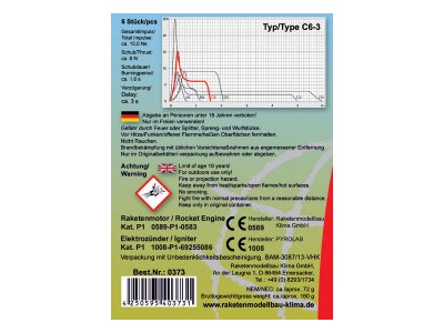 Klima raketový motor C6-3 EL (6ks)