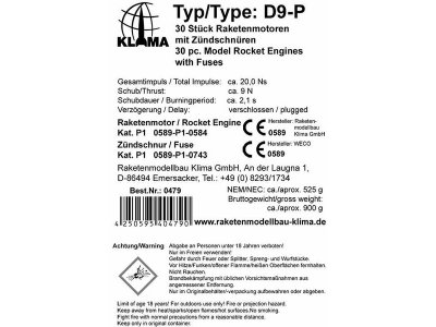 Klima raketový motor D9-P (30ks)