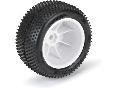 Pro-Line kolo 1:18, pneu Prism Carpet zadní, disk H8 bílý (2) (Losi Mini-B)